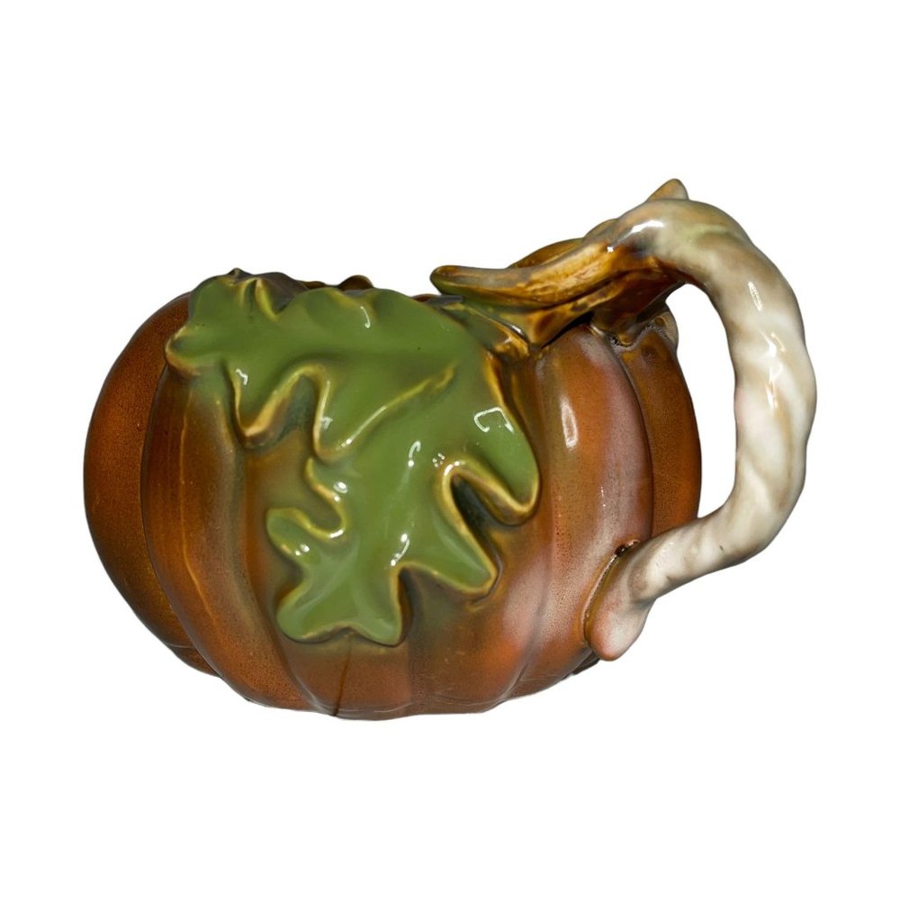 Thanksgiving Fall Ceramic Pumpkin Gravy Boay Handle Spout Heavy - Picture 2 of 10